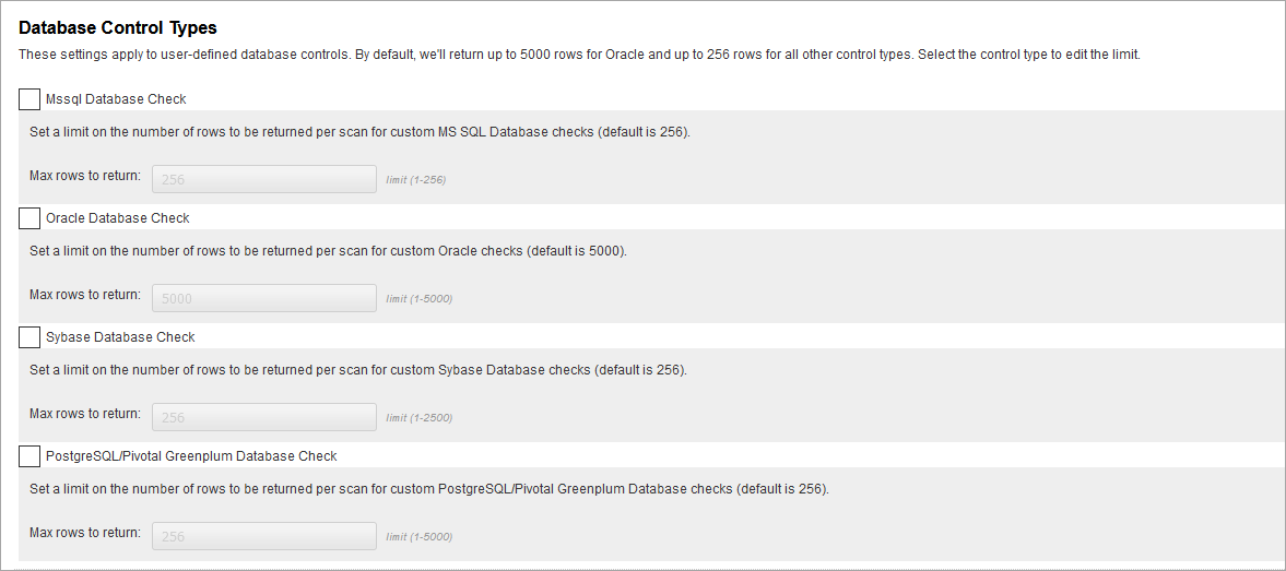 Database Control Types in Option Profile