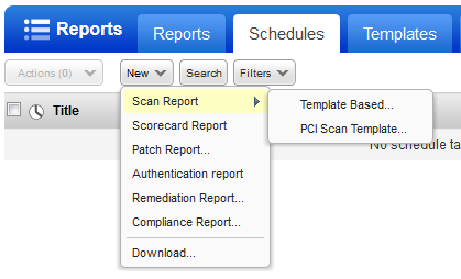 New Scan Report menu option under Schedules